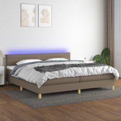 Box spring postelja z vzmetnico LED taupe 200x200 cm blago