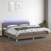 Box spring postelja z vzmetnico LED taupe 200x200 cm blago