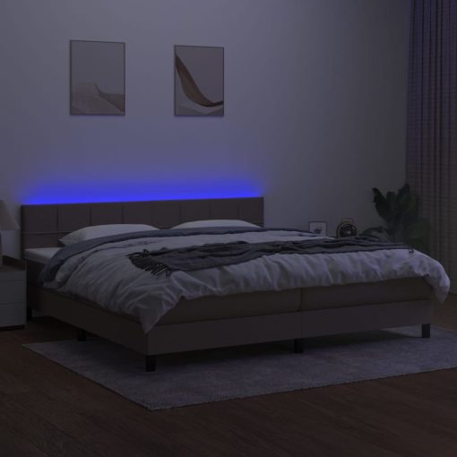 Box spring postelja z vzmetnico LED taupe 200x200 cm blago - Image 4