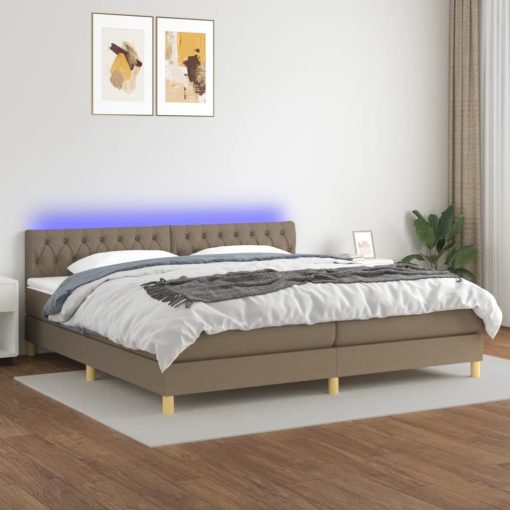 Box spring postelja z vzmetnico LED taupe 200x200 cm blago