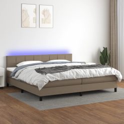 Box spring postelja z vzmetnico LED taupe 200x200 cm blago