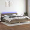 Box spring postelja z vzmetnico LED taupe 200x200 cm blago