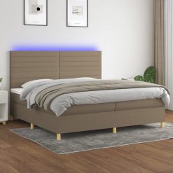 Box spring postelja z vzmetnico LED taupe 200x200 cm blago