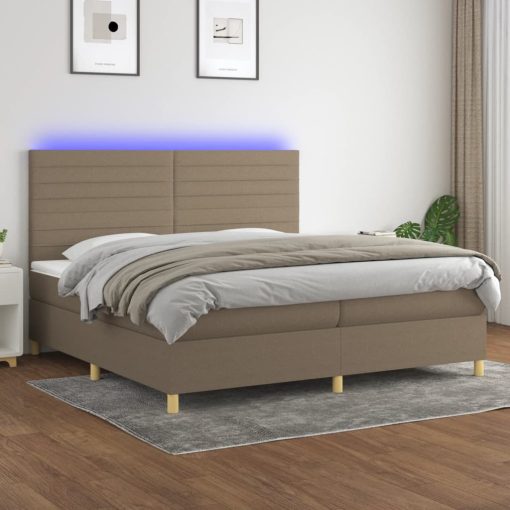 Box spring postelja z vzmetnico LED taupe 200x200 cm blago