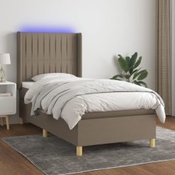 Box spring postelja z vzmetnico LED taupe 90x190 cm blago
