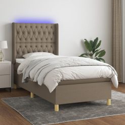 Box spring postelja z vzmetnico LED taupe 90x190 cm blago