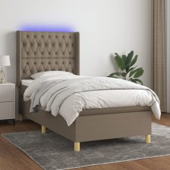 Box spring postelja z vzmetnico LED taupe 90x200 cm blago