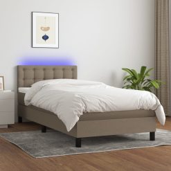 Box spring postelja z vzmetnico LED taupe 90x200 cm blago