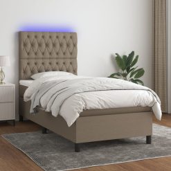 Box spring postelja z vzmetnico LED taupe 90x200 cm blago