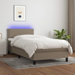 Box spring postelja z vzmetnico LED taupe 90x200 cm blago