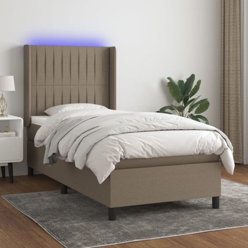 Box spring postelja z vzmetnico LED taupe 90x200 cm blago