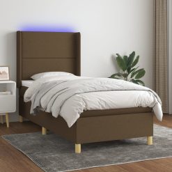 Box spring postelja z vzmetnico LED taupe 90x200 cm blago