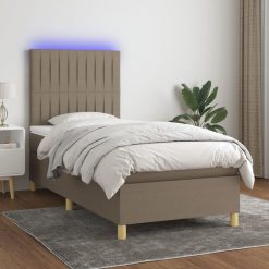 Box spring postelja z vzmetnico LED taupe 90x200 cm blago