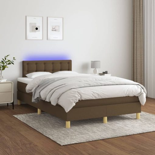 Box spring postelja z vzmetnico LED tem. rjava 120x200 cm blago