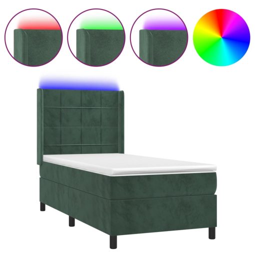 Box spring postelja z vzmetnico LED tem. zelena 100x200cm žamet - Image 2