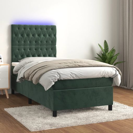 Box spring postelja z vzmetnico LED tem. zelena 100x200cm žamet