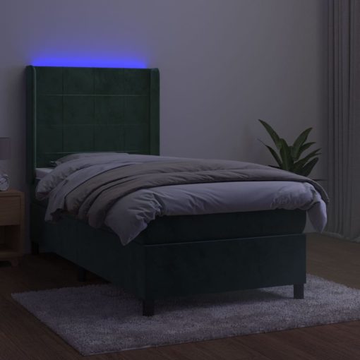 Box spring postelja z vzmetnico LED tem. zelena 100x200cm žamet - Image 3