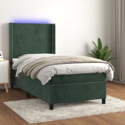 Box spring postelja z vzmetnico LED tem. zelena 100x200cm žamet