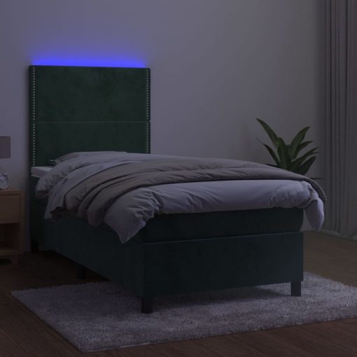 Box spring postelja z vzmetnico LED tem. zelena 100x200cm žamet - Image 4