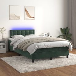 Box spring postelja z vzmetnico LED tem. zelena 120x200cm žamet