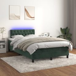 Box spring postelja z vzmetnico LED tem. zelena 120x200cm žamet