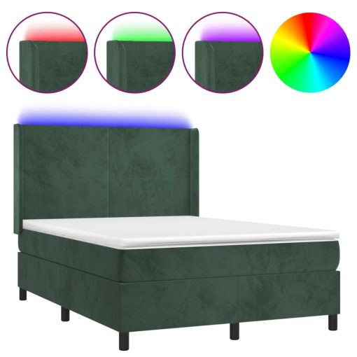 Box spring postelja z vzmetnico LED tem. zelena 140x190cm žamet - Image 2