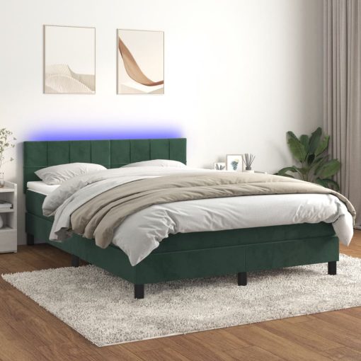 Box spring postelja z vzmetnico LED tem. zelena 140x190cm žamet