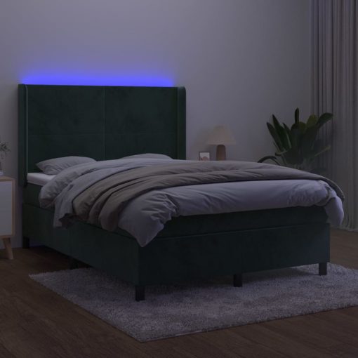 Box spring postelja z vzmetnico LED tem. zelena 140x190cm žamet - Image 3