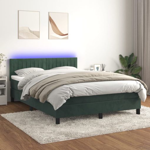 Box spring postelja z vzmetnico LED tem. zelena 140x190cm žamet