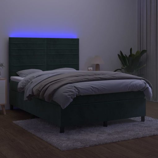 Box spring postelja z vzmetnico LED tem. zelena 140x200cm žamet - Image 4