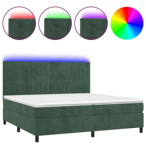 Box spring postelja z vzmetnico LED tem. zelena 200x200cm žamet - Image 2