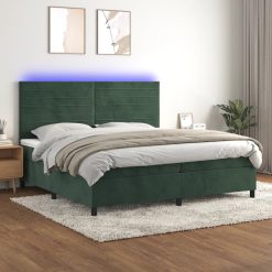 Box spring postelja z vzmetnico LED tem. zelena 200x200cm žamet