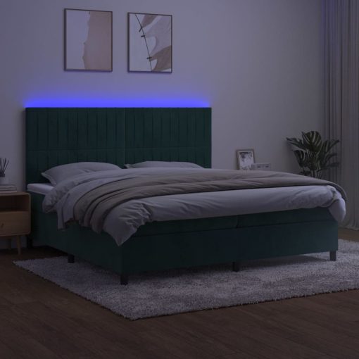 Box spring postelja z vzmetnico LED tem. zelena 200x200cm žamet - Image 4