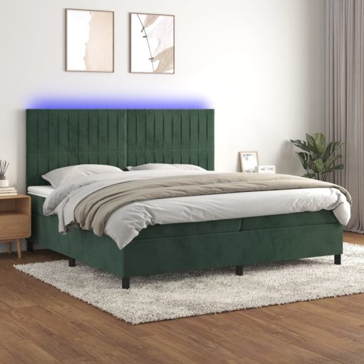 Box spring postelja z vzmetnico LED tem. zelena 200x200cm žamet