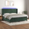 Box spring postelja z vzmetnico LED tem. zelena 200x200cm žamet