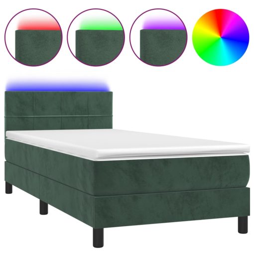 Box spring postelja z vzmetnico LED tem. zelena 90x200 cm žamet - Image 2