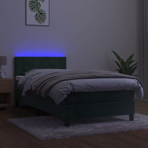 Box spring postelja z vzmetnico LED tem. zelena 90x200 cm žamet - Image 3