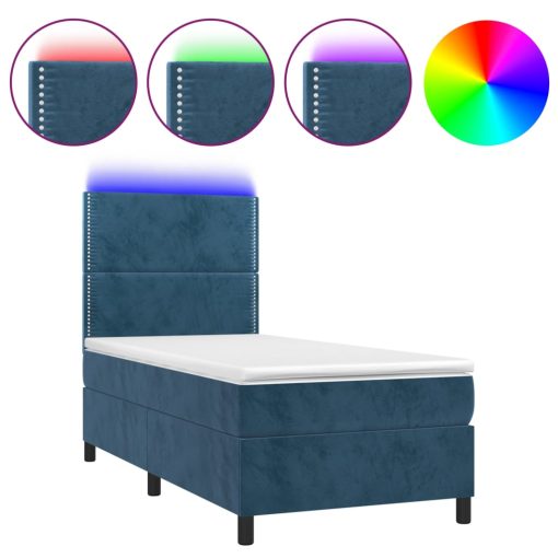 Box spring postelja z vzmetnico LED temno modra 100x200cm žamet - Image 2