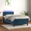Box spring postelja z vzmetnico LED temno modra 100x200cm žamet