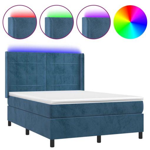 Box spring postelja z vzmetnico LED temno modra 140x190cm žamet - Image 2