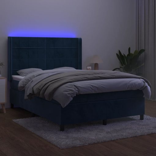 Box spring postelja z vzmetnico LED temno modra 140x190cm žamet - Image 3