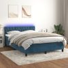 Box spring postelja z vzmetnico LED temno modra 140x190cm žamet
