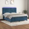 Box spring postelja z vzmetnico LED temno modra 180x200cm žamet