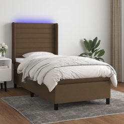 Box spring postelja z vzmetnico LED temno rjava 100x200cm blago