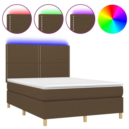 Box spring postelja z vzmetnico LED temno rjava 140x190cm blago - Image 2