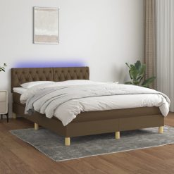 Box spring postelja z vzmetnico LED temno rjava 140x190cm blago