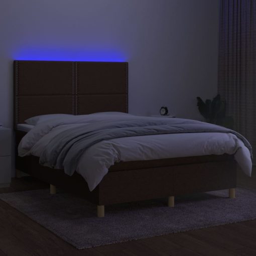 Box spring postelja z vzmetnico LED temno rjava 140x190cm blago - Image 4