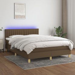 Box spring postelja z vzmetnico LED temno rjava 140x190cm blago