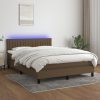 Box spring postelja z vzmetnico LED temno rjava 140x200cm blago