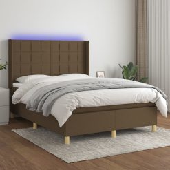 Box spring postelja z vzmetnico LED temno rjava 140x200cm blago